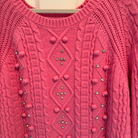 Boston Proper Embellished Cable Pullover Sweater Pink Carnation Size XL - Picture 3 of 8